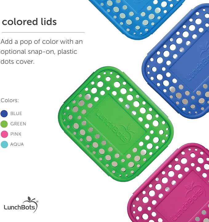 LunchBots Medium Trio II Snack Container - Divided Stainless Steel Food Container - Three Sections for Snacks On the Go - Eco-Friendly, Dishwasher Safe, BPA-Free - Stainless Lid - Blue Dots
