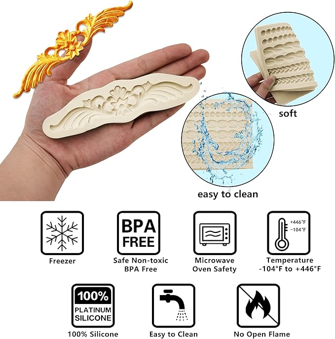 Pearl Fondant Molds, 3 Pack Silicone Pie Decoration Crust Mould, for Cake, Chocolate, Cupcake, Knit Rope, Game Pie, SugarCraft, Clay