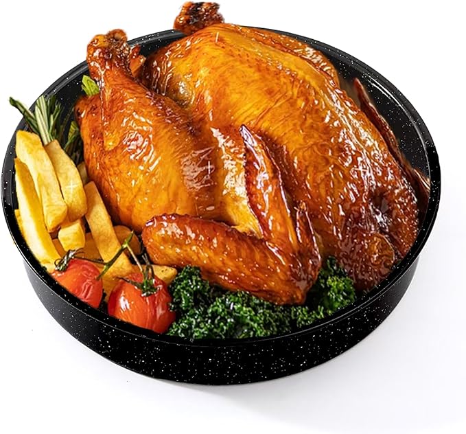 3-Pack Enamel Roasting Pan Set Round Deep Baking Pans Oven Trays10"/12"/14" Cake Pans High Performance Non-Toxic Pizza Pan Cookie Baking Sheets Oven Trays For Cooking Merry Christmas Gift for Mom