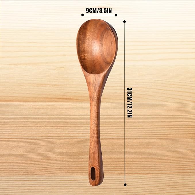 Wooden Spoons for Cooking & Cooking Spatula Turner Set, Premium Teak Wooden Cooking Utensils Set, Wooden Mixing Spoon