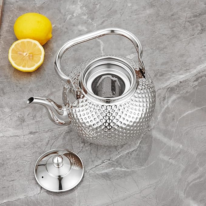 SANQIAHOME 1200ml teapot with Infuser stainless steel Water Boilers lifting handle Tea Maker Water Kettle for Induction/Gas silver