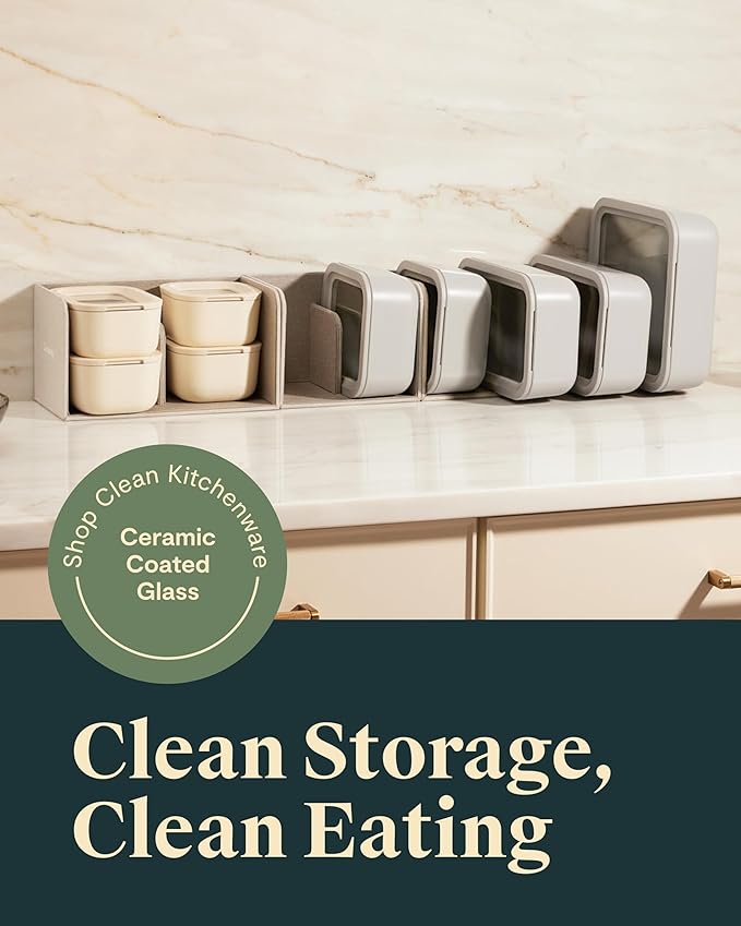Caraway 22pc Glass Food Storage Set - Storage Containers for Food - Non-Toxic Ceramic-Coated Glass - Air Release Technology - Compact & Stackable Design - Gray