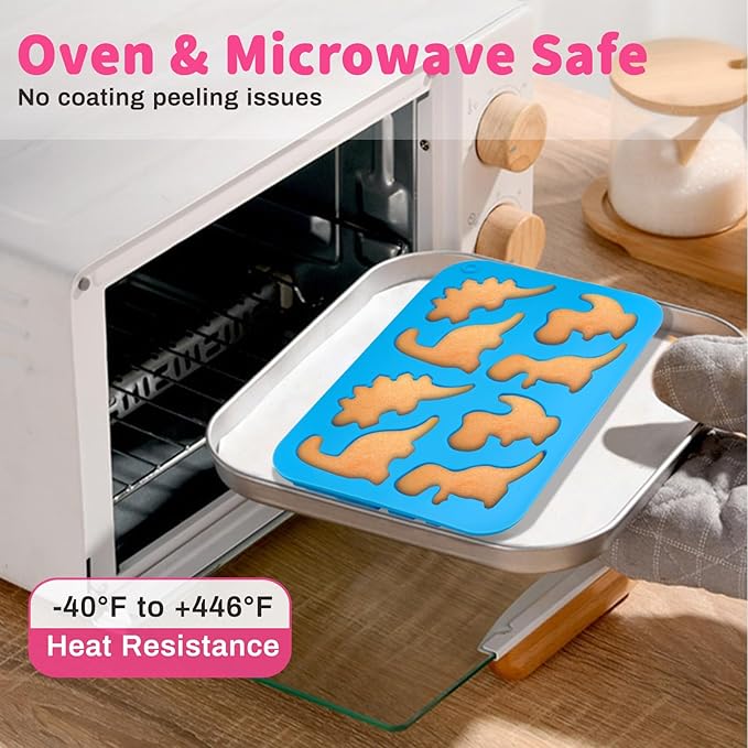 JOERSH 2Pcs Dinosaur Silicone Candy Molds Gummy Dinosaur Molds 8-Cavity Shaped with T-rex, Stegosaurus, Triceratops, Brontosaurus, Non-Stick for Chocolate, Cookie, Snacks, Cake Decorations