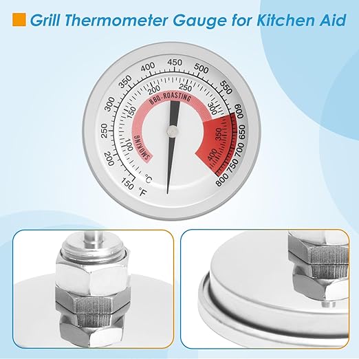 3 1/8" Grill Thermometer Gauge for Kitchen Aid 720-0954 720-0819 720-0953 720-0826 KitchenAid Grill Replacement Parts Grill Thermometer, Kirkland 720-1068 Oklahoma Joe 15202029 16202046