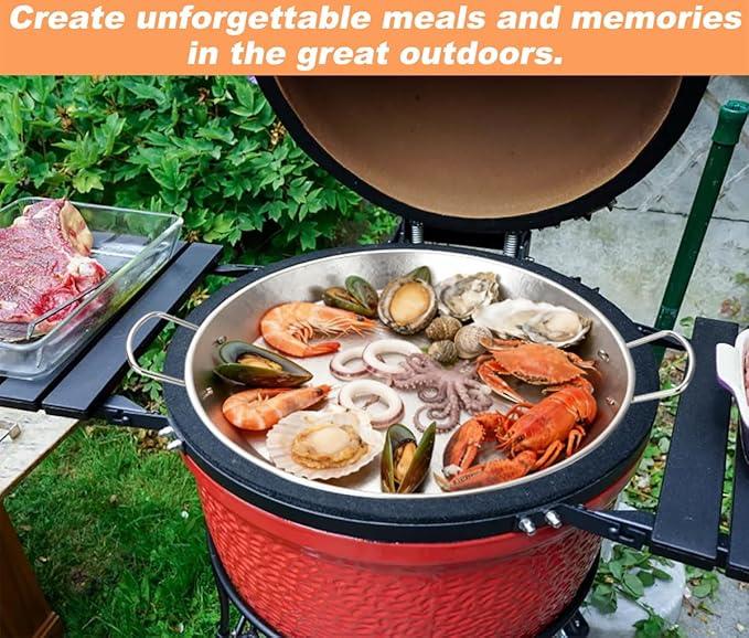 Stainless Steel Pan with 2 Handles, 18.5in Round Grill Griddle for TIKI Solo Stove Cuisinart Fire Pit Kamado Charcoal Grill Weber Kettle and More, Oven and Induction Safe for Indoor & Outdoor Use