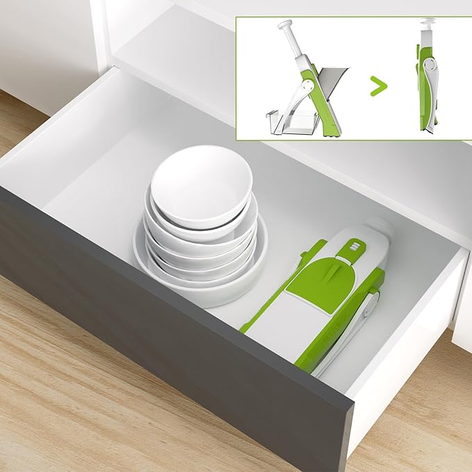 Safe Mandoline Slicer for Kitchen, Potato Slicer, Meal Prep, Adjustable/Easy to Clean/Storage, Kitchen Chopping Artifact, Paring Knife/Cleaning Brush (only Slice, Avocado Green)
