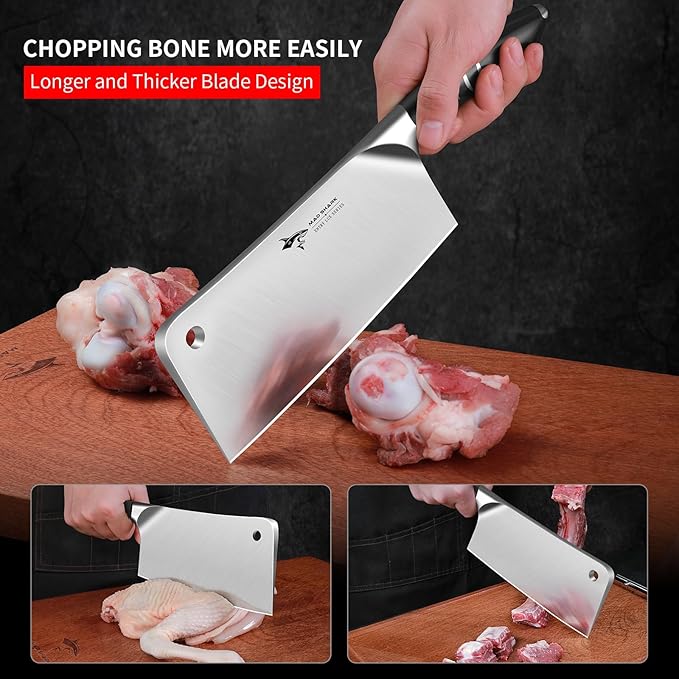 MAD SHARK 7.5 Inch Meat Cleaver Knife, Professional Bone Chopping Butcher with Heavy Duty Blade, German Military Grade Composite Steel, Chinese Chef's Bone Cutting Knife for Home Kitchen & Restaurant