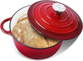 Trustmade 3 QT Cast Iron Dutch Oven, Enamel Coated Cookware Pot with Self Basting Lid for Home Baking, Braiser, Cooking, Red