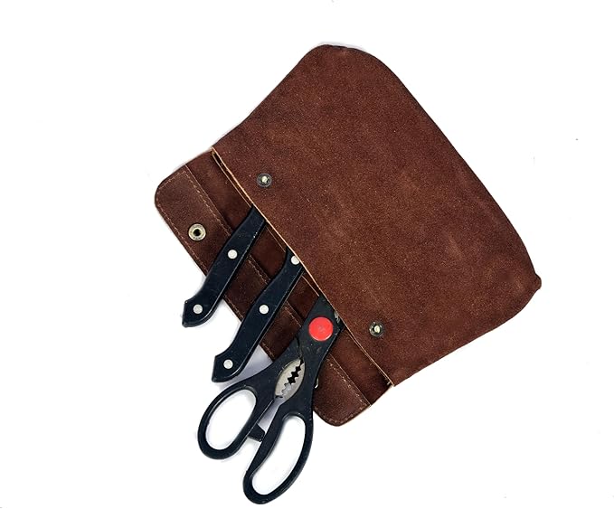 Leather Knife Roll Storage Bag, Elastic and Expandable 10 Pockets, Adjustable/Detachable Shoulder Strap, Travel-Friendly Chef Knife Case (Florida Brown, Leather)