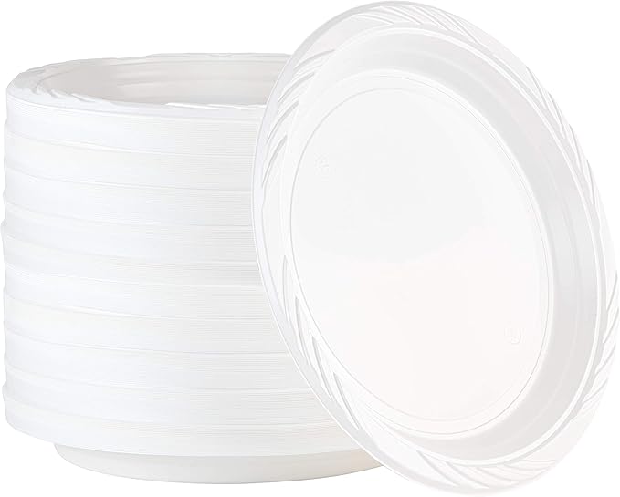 PLASTICPRO 400 Count Disposable 10 Inch White Plastic Dinner Plates Extra Large