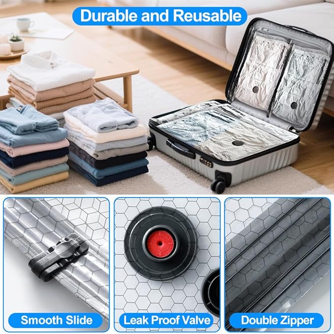 18 Pack Vacuum Seal Bags for Clothing Travel with Wireless Electric Air Pump, 6 Large +6 Medium +6 Small, Reusable Space Saver Bags for Luggage and Suitcase, Cruise & Travel Essentials