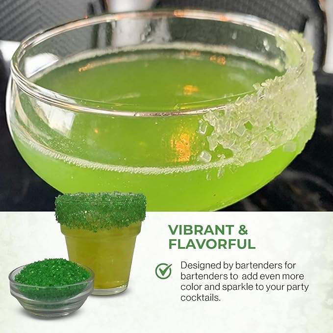 Snowy River Holly Green, Cocktail & Margarita Sugar Rimmer - Vibrant Naturally Colored Sugar for Cocktail Rimming, Baking & Decorating, Medium Crystal - 80oz
