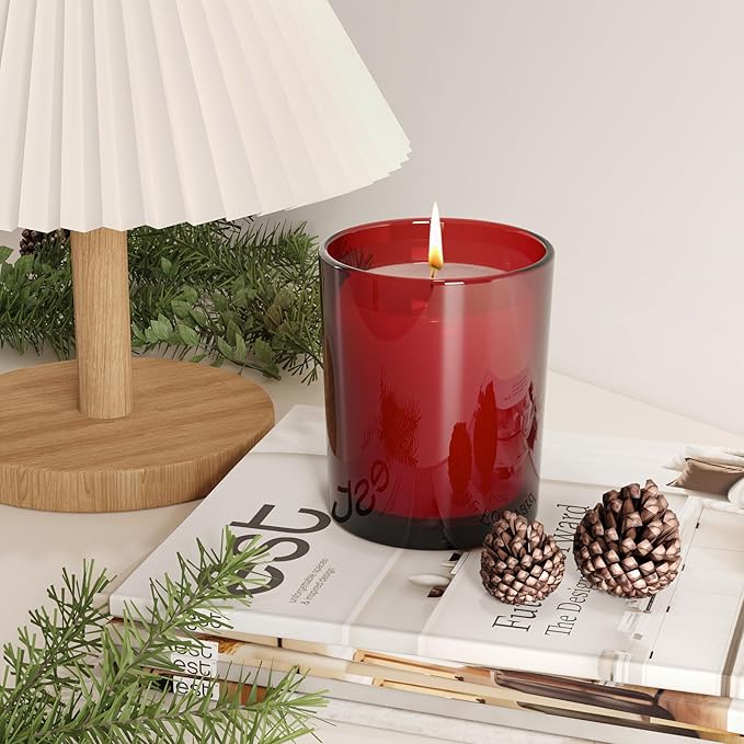 10 OZ Thick Candle Jars for Making Candles 15 Pcs, Empty Jars with Wood Lids for Candle Making, Sample Container, Red