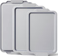 BRONYPRO Non Stick Ceramic Baking Sheet Pan Set of 3, Natural Non Toxic Cookie Sheets for Baking - PFOA, PTFE Free, Aluminized Steel Oven Trays for Cooking with Silicone Handles, Light Gray