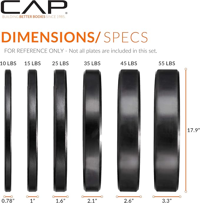CAP Barbell 2-Inch Olympic Bumper Plate Weight Set with 6 Post Rack | 100-370 lbs | Multiple Options