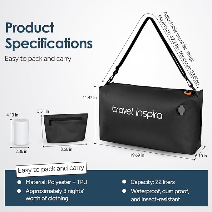 Vacuum Bags for Travel Luggage with Wireless Pump, Compression Bags for Carry On Suitcases and Backpack, Vacuum Seal Packing cube for Cloth Packing (2PC + PUMP)