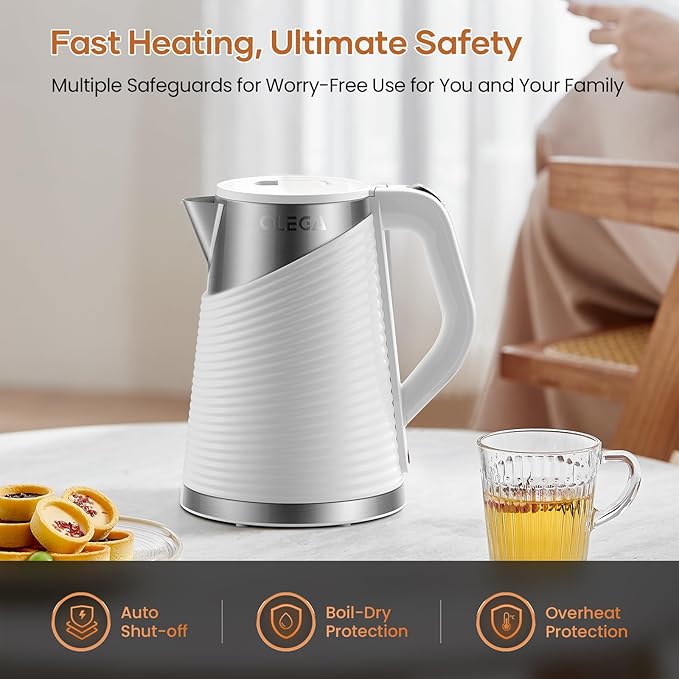 OLEGA 1.8L Electric Water Kettle: 1500W Electric Kettles for Boiling Water, BPA-Free Stainless Steel Electric Hot Water Kettle Auto Shut Off Water Boiler Tea Kettle Teapot for Tea Coffee, White