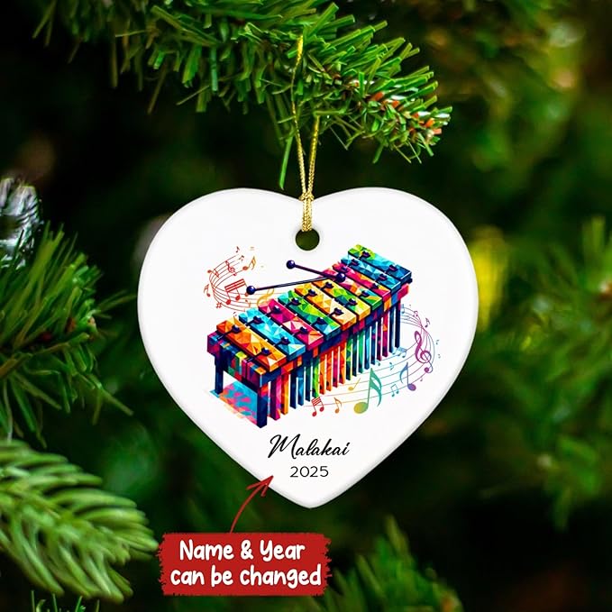Xylophone Instrument Ceramic Ornaments, Personalized Xylophonist Ornaments Decor Christmas, Xylophone Ceramic Ornament Gifts for Music Lovers, Custom Name & Year Xylophonist Ornament Xmas Tree 2025