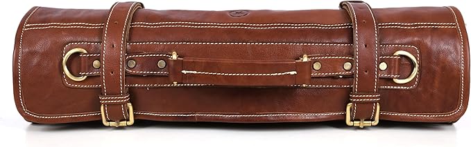 Leather Knife Roll Storage Bag, Elastic and Expandable 10 Pockets, Adjustable/Detachable Shoulder Strap, Travel-Friendly Chef Knife Case (Raven, Leather)
