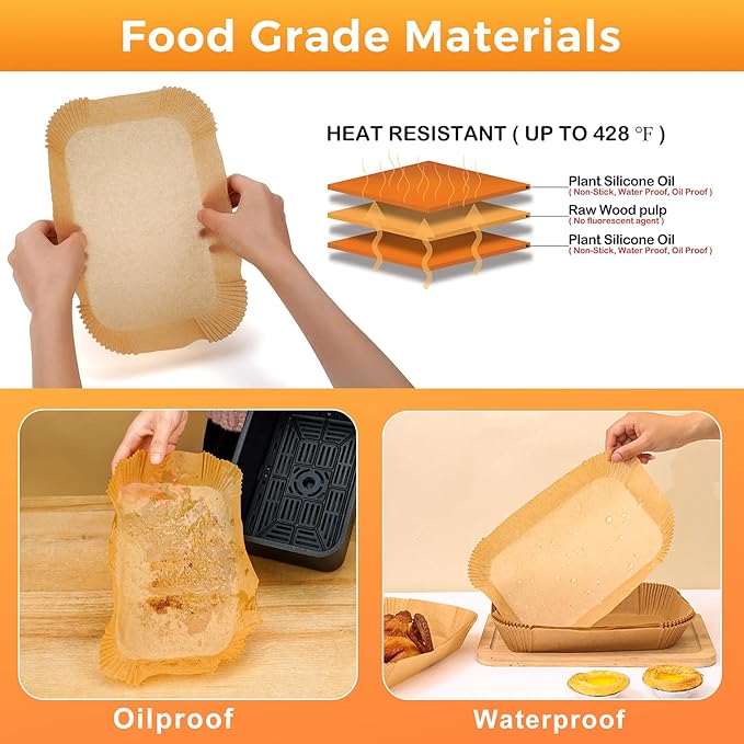 Vailnd Air Fryer Liners Disposable for Dual Basket, 100Pcs 8x5.5 Inch Rectangle Air Fryer Paper Liner for Ninja DZ201 DZ401, Chefman/COSORI 2-Basket, Oil Proof Parchment Paper