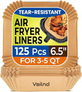 Air Fryer Paper Liners: 125Pcs Parchment Paper, Air Fryer Liner Disposable, Oilproof Waterproof Airfryer Basket Liner Square (6.5inch)