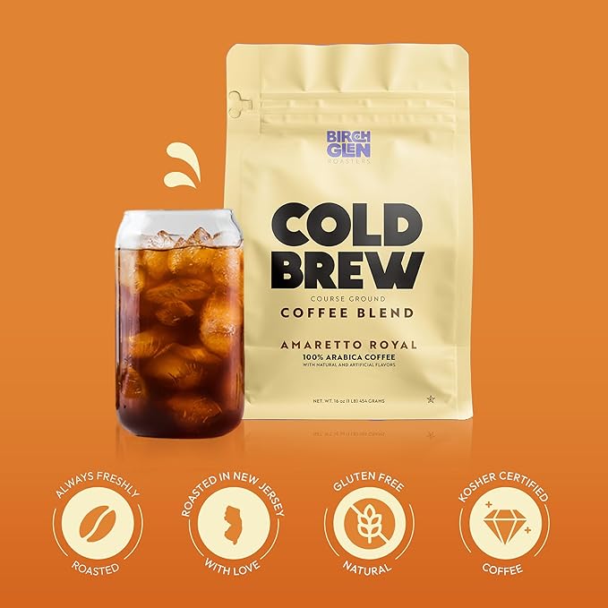Birch Glen Roasters Cold Brew Coffee | Flavored Coarse Ground Coffee | Artisanal Roasting | 100% Arabica |1 LB | Orange Triple Sec