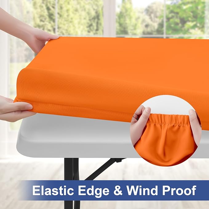 homing Rectangle Table Cloth Cover, Waterproof Polyester Elastic Fitted Tablecloth, Fits for 5 Foot Folding Tables, Washable Table Protector for Picnic, Camping, Outdoor (Orange, 30" x 60")