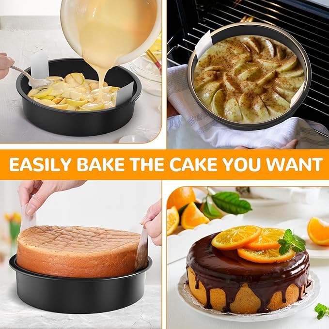 8 Inch Round Cake Pan Set of 3, Nonstick Baking Pans with 90PCS Parchment Paper, Dishwasher Safe