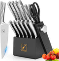 imarku® Knife Set,14-Piece Knife Sets for kitchen with block,Premium One-Piece Kitchen Knife Set with Sharpener,High Carbon Stainless Steel Knives Set for Kitchen,Dishwasher Safe,Black