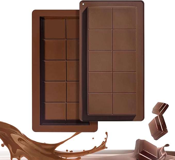 2 Packs Chocolate Silicone Molds, Non-Stick Baking Molds for Candy, Ice Cubes, 10 Cavity Dubai Pistachio Deep Bar Moulds for Valentine's, Easter, Christmas