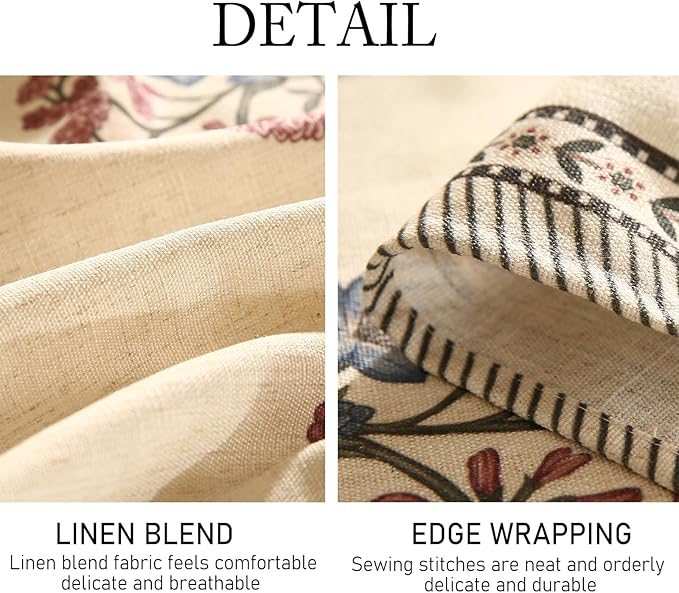 ISAENNE Designer Linen Light Beige Square Tablecloth,French Colorful Floral Table Cloth,Fall Stain Resistant Decor Tablecloths for Dining Thanksgiving Christmas Kitchen,67"*67"-Helena E