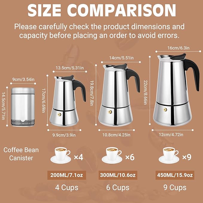 Moka Pot, 9 Cups (15.9 oz) Stovetop Espresso Maker, 304 Stainless Steel Moka Pot, Induction Compatible, Silver