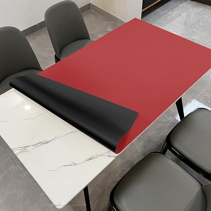 Leather Table Cover,1.8mm Thick,35.4x70.9 Inch Table Protector,Table Protector for Dining Room Table,Dining Table Cover,Table Cover Protector,Table Protector Pad(Black+Wine Red,35.4x70.9)