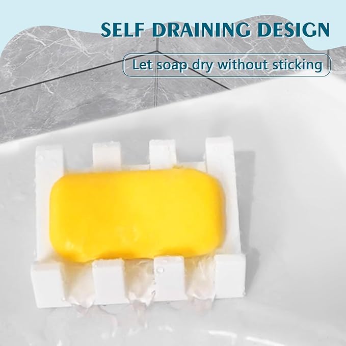 Self Draining Soap Dish,Silicone Suction Cup Soap Holder, Bathroom Soap Dish for Bar Soap,Can Extend Soap Life,Bathroom, Bath Tub, Kitchen Sink (3, White)