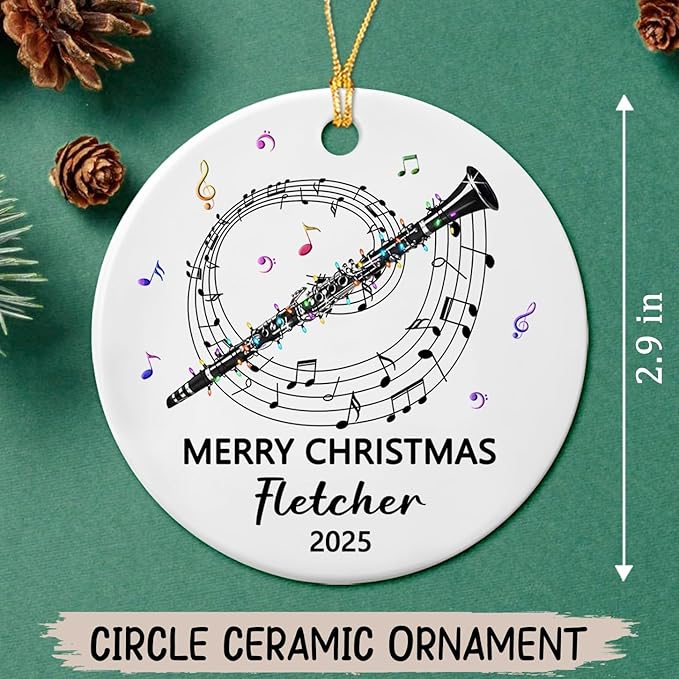 Awesome Clarinet Musical Ceramic Ornament, Custom Text Year Name Clarinetist Xmas Tree Ornaments Gift for Women Men Clarinet Instrument Player, Personalized Clarinets Ceramic Christmas Ornament 2025