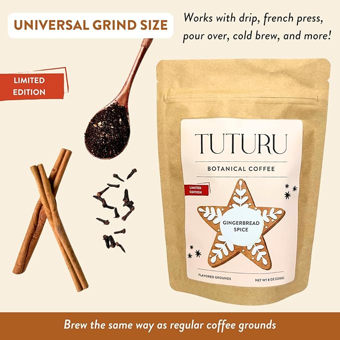 Organic Gingerbread Ground Coffee - Medium Roast, Flavored Coffee - Real Gingerbread Spices - Smooth Low-Acid- Perfect for Drip, Pour Over or Cold Brew - 8 oz, 22 Servings