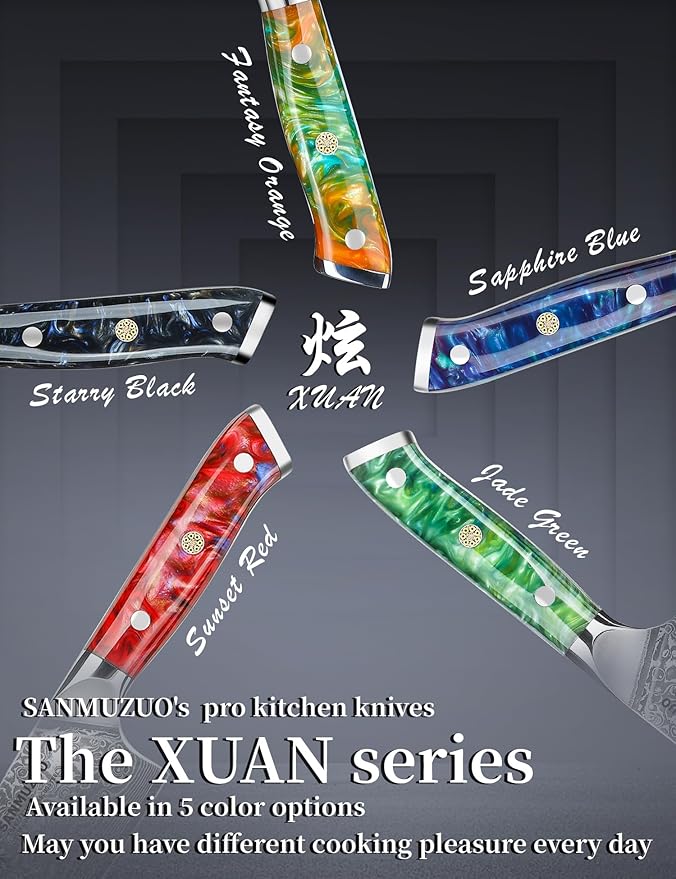 Steak Knives Set of 4, Ultra Sharp Non Serrated Kitchen Steak Knife 5 Inch - Damascus Steel & Resin Handle - Xuan Series (Starry Black)