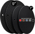 4 Pack Silicone Trivet Mats, 7 Inch & 9 Inch Flexible Heat Resistant Silicone Hot Pads Pot Holders for Kitchen Counter, Round Trivets for Hot Dishes - Potholders Jar Opener(Black)