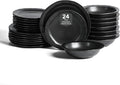 Stone Lain Oasis 24-Piece Dinnerware Set Stoneware, Dishwasher and Microwave Safe Plates and Bowls Set, Dish Set for 8, Black
