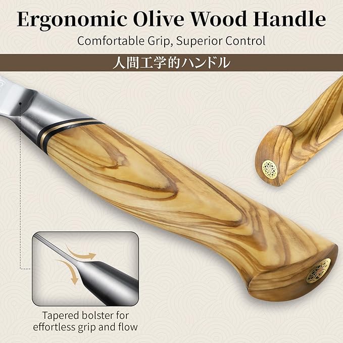 TIVOLI Damascus Kitchen Knife Set,3 PCS Japanese Chef Knife Set,VG-10 Damascus Santoku Paring Knife with Olive Wood Handle,Ideal Gift