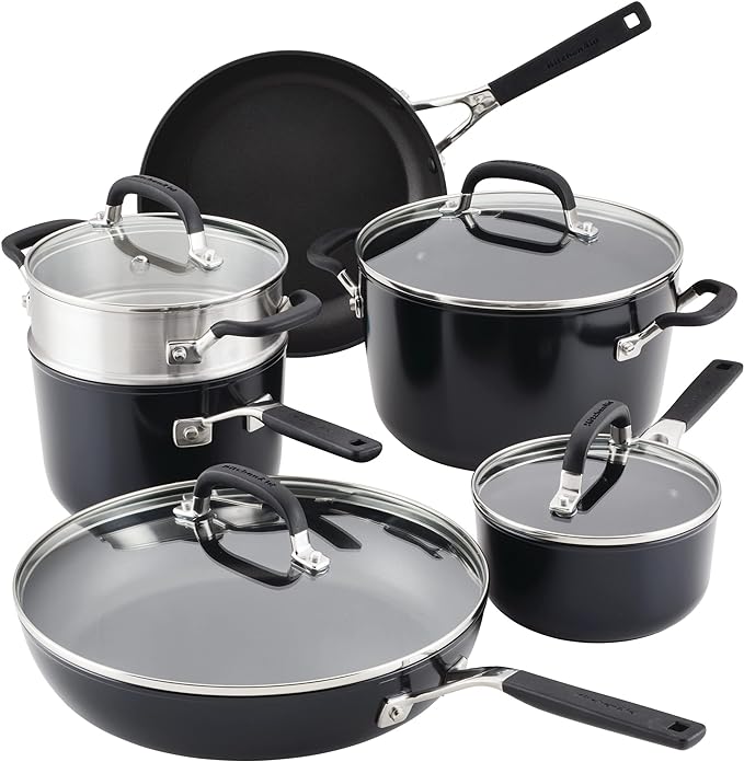KitchenAid Hard Anodized Nonstick Cookware/Pots and Pans Set, 10 Piece - Matte Black