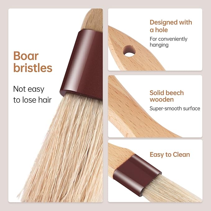 Pastry Brushes for Baking Basting Brush with Boar Bristles and Beech Hardwood Handles Culinary Oil Brush for Barbecue Butter Grill BBQ Sauce Baster Marinade Kitchen Food Cooking Brushes (3 inch)