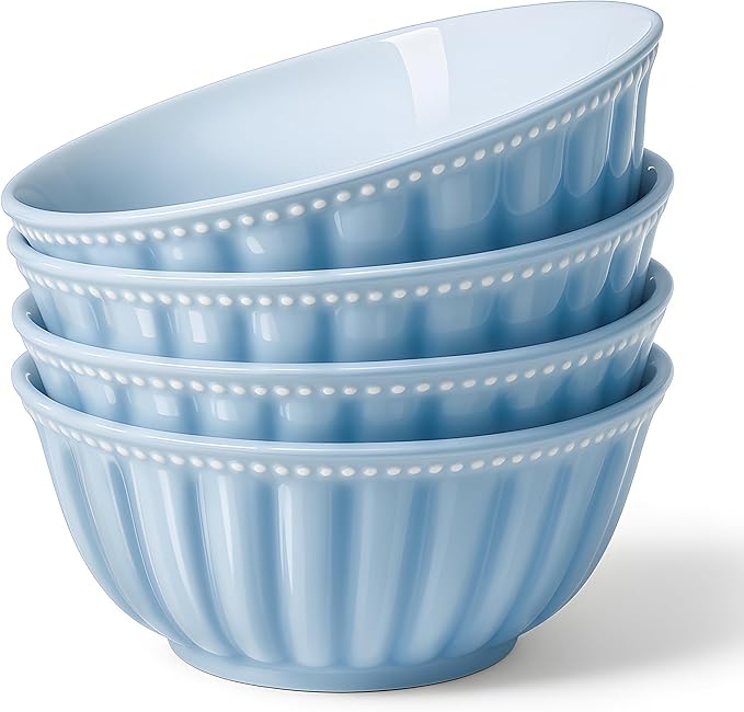 Ceramic Soup Serving Bowls for Kitchen, 6.4 Inch, Set of 4, Cereal Bowl Porcelain, Oven & Microwave Safe, Blue