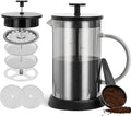 21 Ounce French Press Coffee Maker, 4-Cup Espresso Coffee Maker, Grey Cold Brew Heat Resistant Thickened Borosilicate Coffee Pot with 4 Stainless Steel Filter Screens