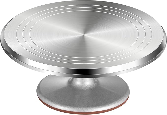 Puroma Aluminium Alloy Rotating Cake Turntable 12'' Revolving Cake Stand with Non-slip Silicone Bottom, Ideal Cake Decorating Supply for Cake Decorations, Pastries and Cupcakes