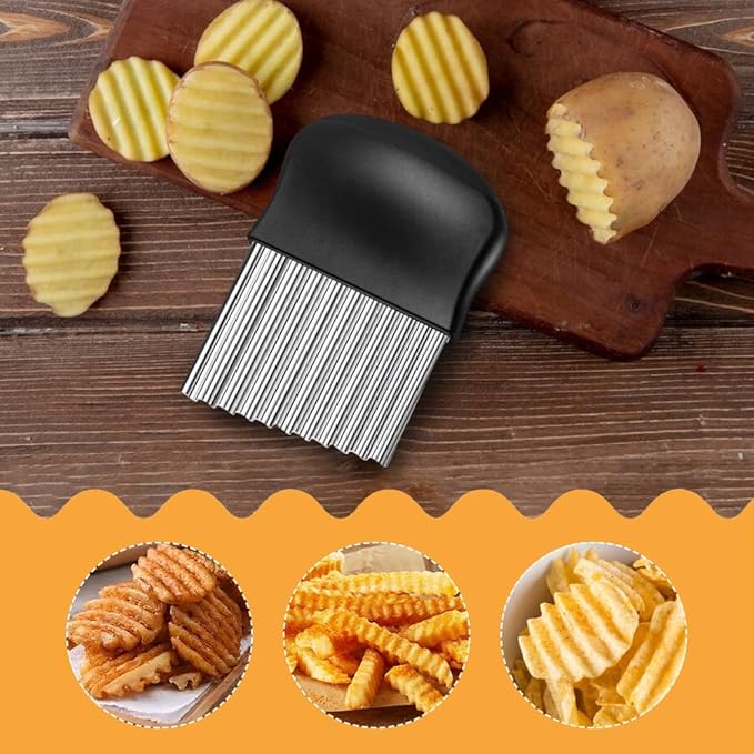 Large Crinkle Cutter, Stainless Steel Wavy Cutter with Non-Slip Handle, French Fry Cutter, Crinkle Potato Slicer, Chopping Tools for Potatoes Carrot Fruit Vegetable (B Set: 2 Pcs)