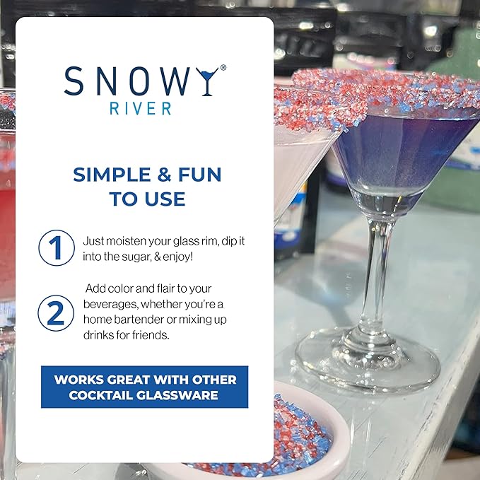 Snowy River Americas, Cocktail & Margarita Sugar Rimmer - Vibrant Naturally Colored Sugar for Cocktail Rimming, Baking & Decorating, Medium Crystal - 4oz
