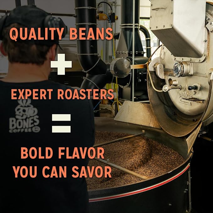 Bones Coffee Company Jingle Bones, Caramel Vanilla Coconut Flavored Coffee, Medium Roast Low Acid Arabica Beans Compatible with Auto drip and French Press Coffee Maker, 12 Oz Whole Bean