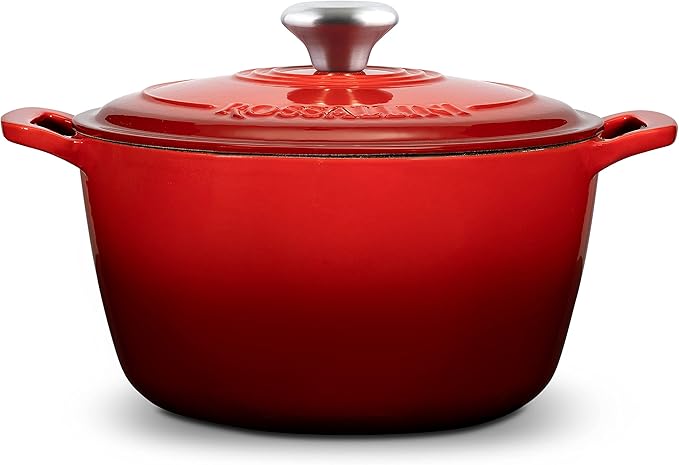 Signature Enameled Cast Iron Dutch Oven, Non-Stick Serving Pot with Tight Fitting Lid for Perfect Roasting, Baking, Sauteing, and Bread Making | 13.5Q (12.7L) - Red