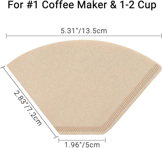 Segarty #1 Coffee Filters Cone, 200 Count Pack Size 1-2 Cup Natural Unbleached Brown Paper Filter Disposable Pour Over Maker Basket Papers Dripper for Most Brewer Machine for Home, Office, Cafetera